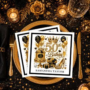 Elegant Gold Black Sparkle 50th Birthday Party Nap Napkin