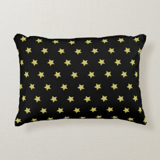 Elegant Gold & Black Star Pattern Accent Pillow