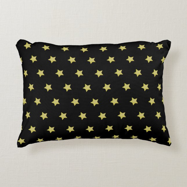 Elegant Gold & Black Star Pattern  Accent Pillow (Front)