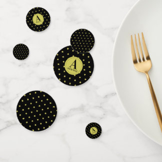 Elegant Gold & Black Star Pattern Monogram Confetti