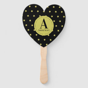 Elegant Gold & Black Star Pattern Monogram Hand Fan