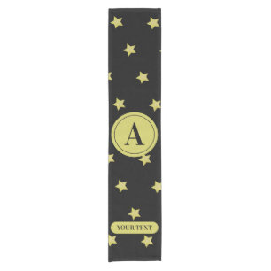 Elegant Gold & Black Star Pattern Monogram Short Table Runner
