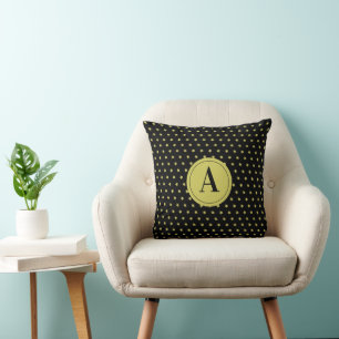 Elegant Gold & Black Star Pattern Monogram Throw Pillow