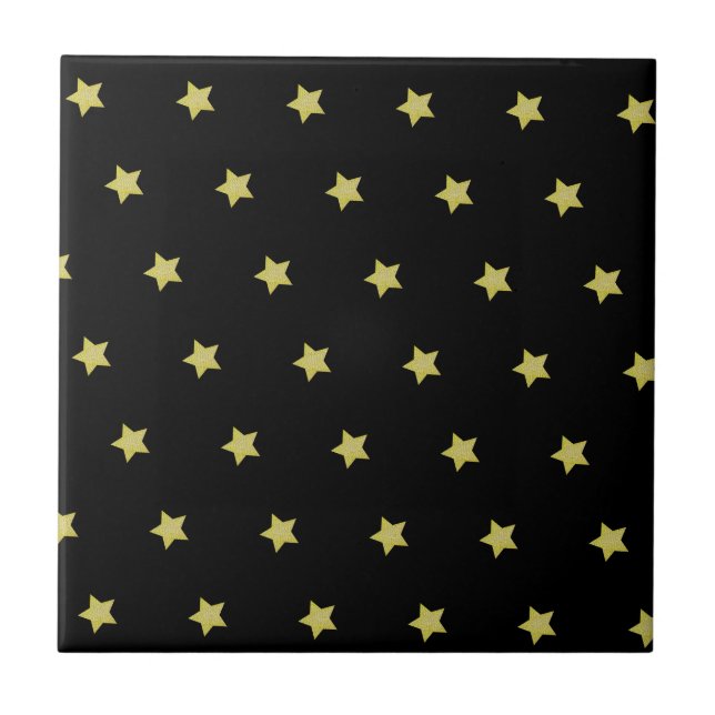 Elegant Gold & Black Star Pattern  Tile (Front)
