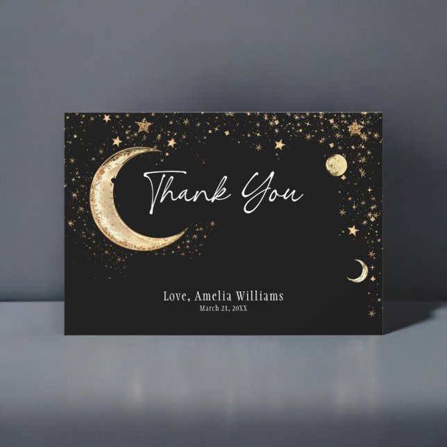 Elegant Gold Black Starry Celestial Thank You Card (Creator Uploaded)