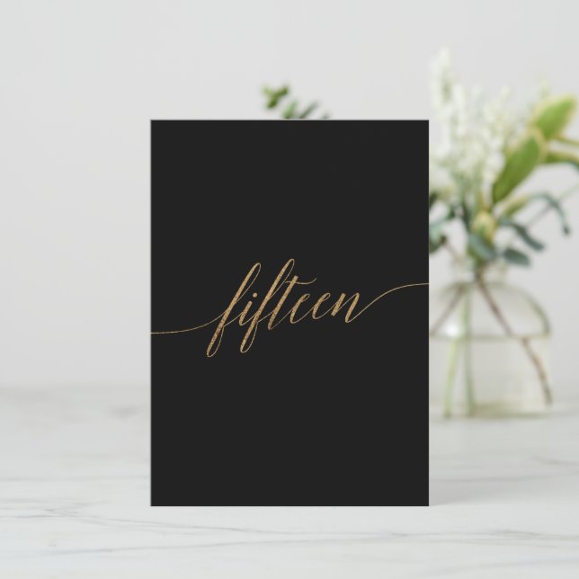 Elegant Gold & Black Table Number Fifteen (Standing Front)