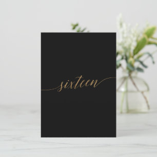 Elegant Gold & Black Table Number Sixteen
