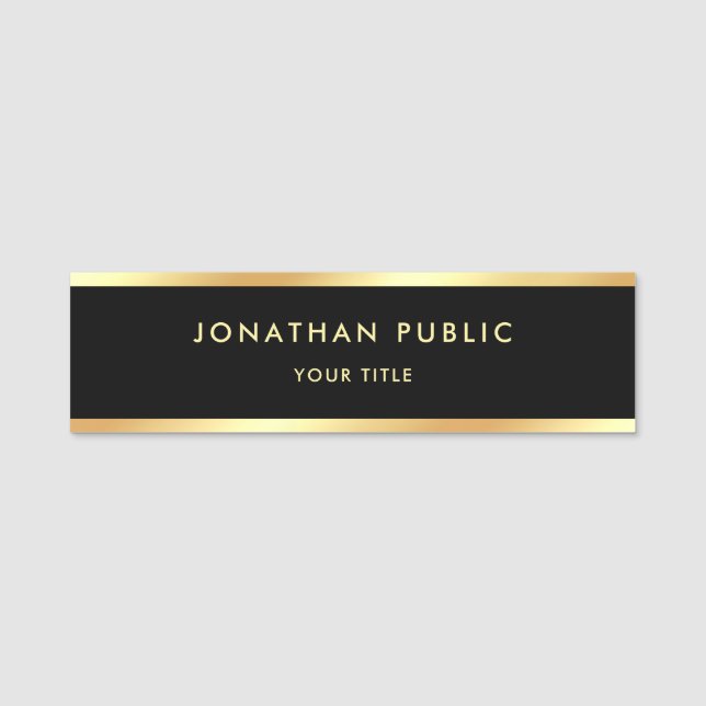 Elegant Gold Black Template Modern Professional Name Tag (Front)