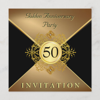 Elegant Gold Black Tie 50th Anniversary Invitation
