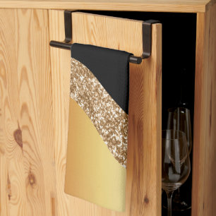 Elegant Gold Black Wave Kitchen Towel