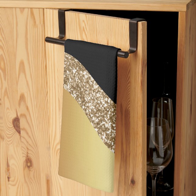 Elegant Gold Black Wave Kitchen Towel (Thirds Fold)