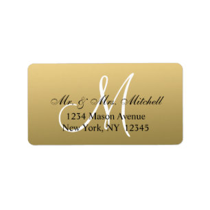 Elegant Gold Black Wedding Address Labels Monogram