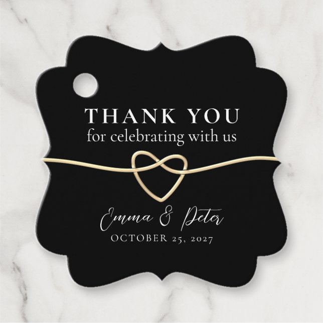 Elegant Gold Black Wedding Favour Thank You Tag (Front)