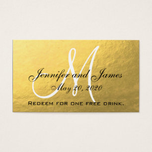 Elegant Gold Black Wedding Free Drink Card