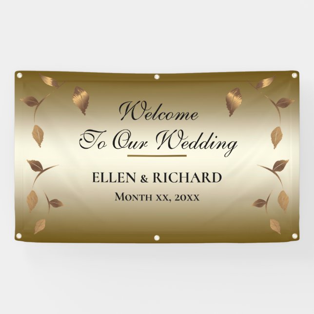 Elegant Gold, Black Wedding Reception  Banner (Horizontal)