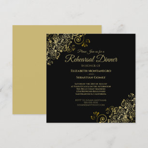 Elegant Gold Black Wedding Rehearsal Dinner Square Invitation