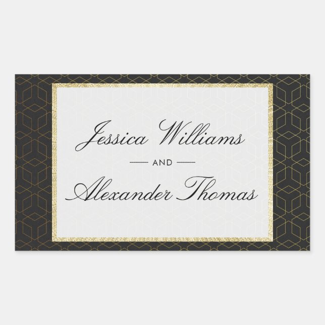 Elegant Gold & Black Wedding Sticker (Front)