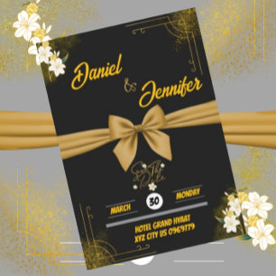 Elegant Gold & Black With White Floral Wedding Save The Date