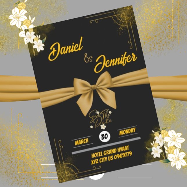Elegant Gold & Black With White Floral Wedding  Save The Date (Creator Uploaded)