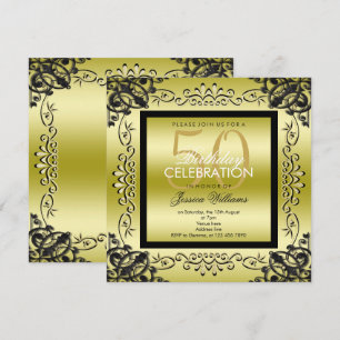 Elegant Gold & Black Women's 50th Birthday Invitation