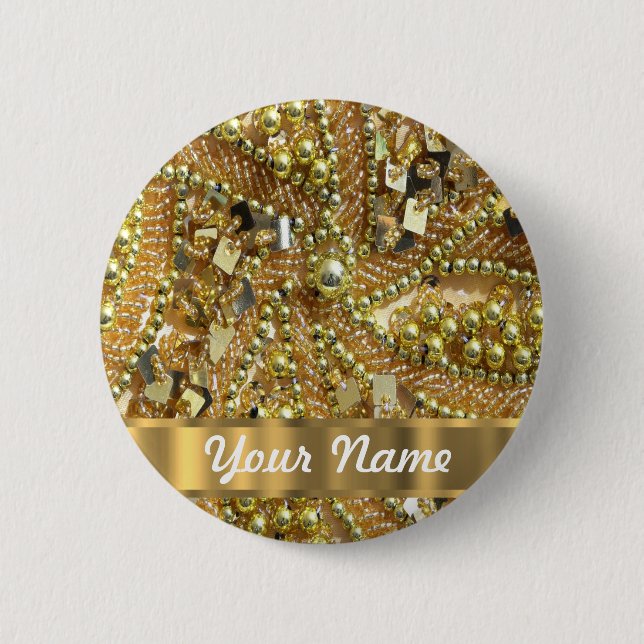 Elegant gold bling 2 inch round button (Front)