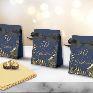 Elegant Gold Blue 50 Fabulous Birthday Large Gift  Favor Box