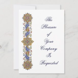 Elegant Gold & Blue Antique Art Custom Invitations