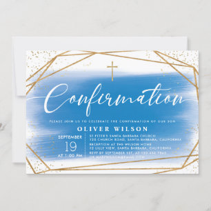 Elegant Gold & Blue Boy Confirmation Invitation