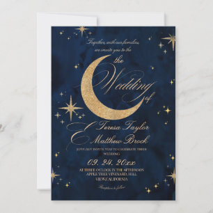 Elegant Gold & Blue Celestial Wedding  Invitation