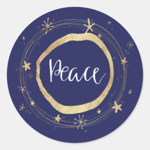 Elegant Gold Blue Christmas New Year Peace Classic Round Sticker
