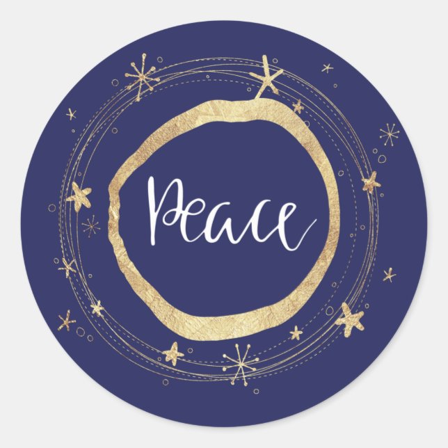 Elegant Gold Blue Christmas New Year Peace Classic Round Sticker (Front)
