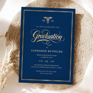 Elegant Gold Blue College Graduation Party Invitation