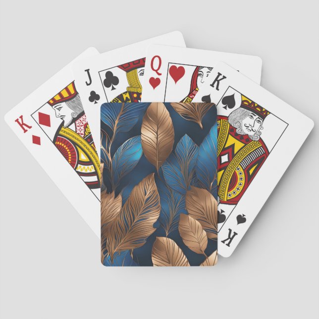 Elegant Gold Blue Foliage Nature Design  Playing Cards (Back)