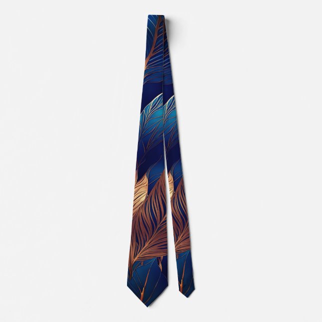 Elegant Gold Blue Foliage Nature Design  Tie (Front)