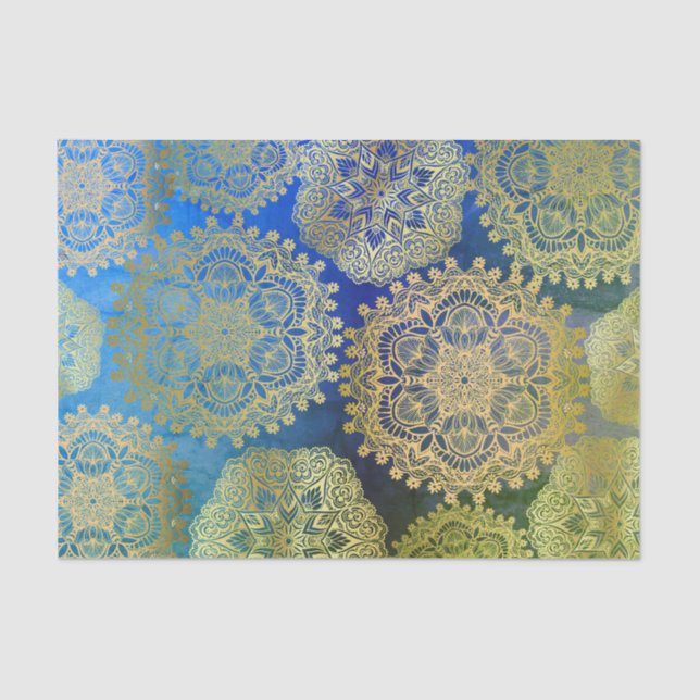 Elegant Gold Blue Green Mandala Pattern Tissue Paper (Front)