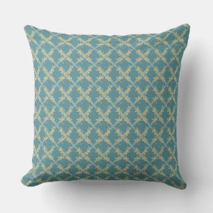 Elegant,Gold Blue Lattice Pattern Throw Pillow