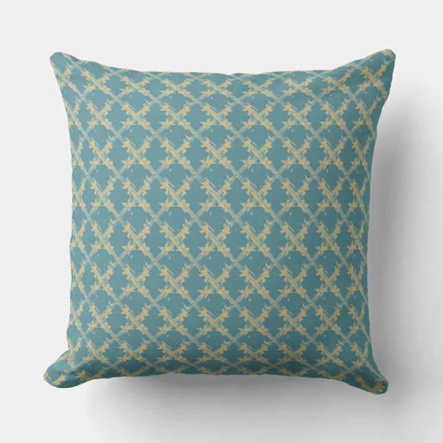 Elegant,Gold Blue Lattice Pattern Throw Pillow (Front)