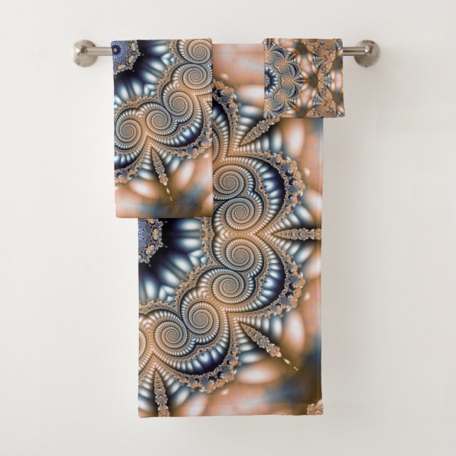 Elegant Gold & Blue Mandala Bath Towel Set (Insitu)