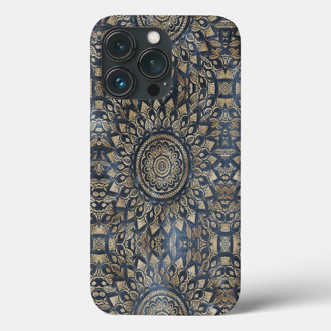 Elegant Gold Blue Mandala Floral Case-Mate iPhone Case (Back)
