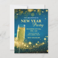 Elegant Gold & Blue New Year's Eve Party