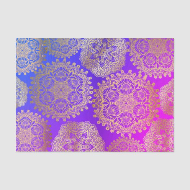 Elegant Gold Blue Purple Pink Mandala Pattern Tissue Paper (Front)