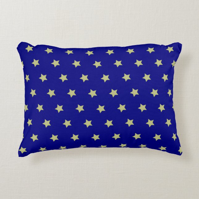 Elegant Gold & Blue Star Pattern  Accent Pillow (Front)