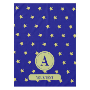 Elegant Gold & Blue Star Pattern Monogram Tablecloth