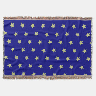 Elegant Gold & Blue Star Pattern Throw Blanket