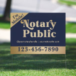 Elegant Gold & Blue Vintage Notary Public Yard Garden Sign<br><div class="desc">Perfect for your notary advertising,  this customizable mobile notary sign is a smart option! Spread awareness anywhere with the elegant faux gold and blue notary design.</div>