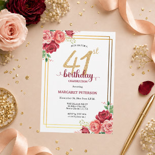 Elegant Gold Blush Floral 41st Birthday Party Invitation