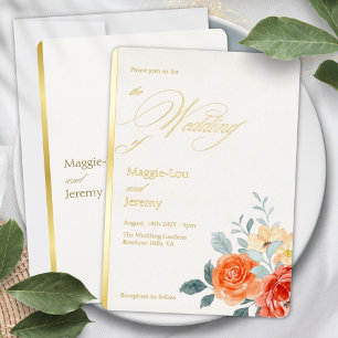 Elegant Gold Blush Floral Script Wedding Gold