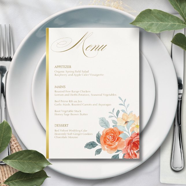 Elegant Gold Blush Floral Script Wedding Menu (Creator Uploaded)