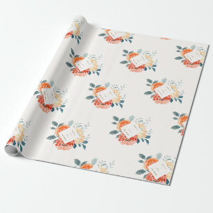 Elegant Gold Blush Floral Script Wedding Wrapping Paper