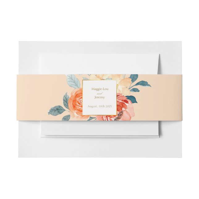 Elegant Gold Blush Floral Wedding Invitation Belly Band (Front Example)